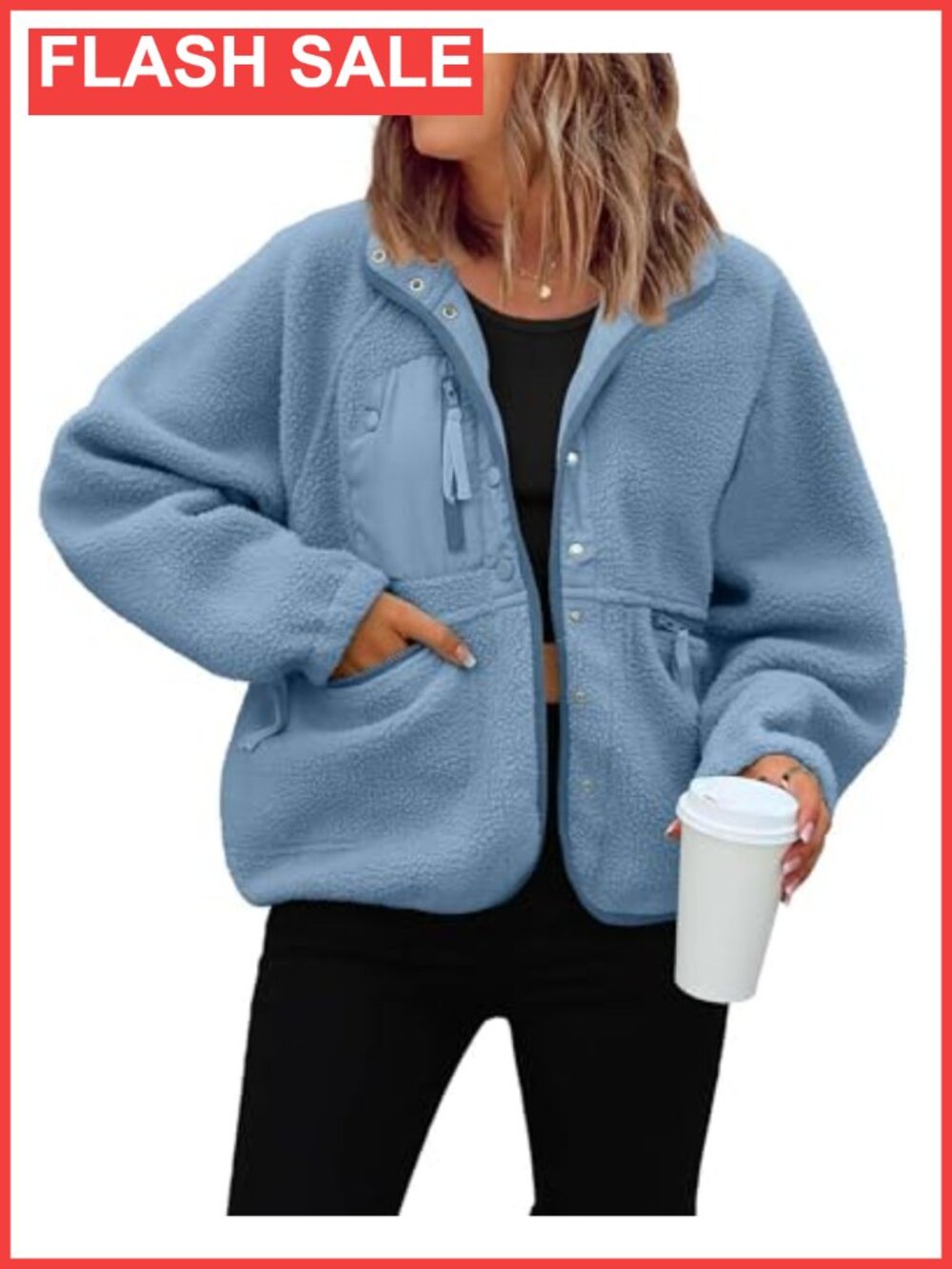 Womens Button Down Cropped Fuzzy Fleece Jacket Oversized Sherpa